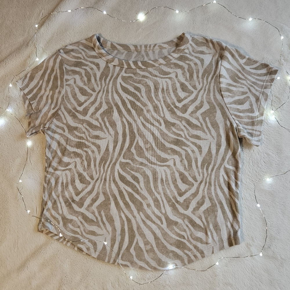 Beige Zebra-Print Short Sleeve Women's Top